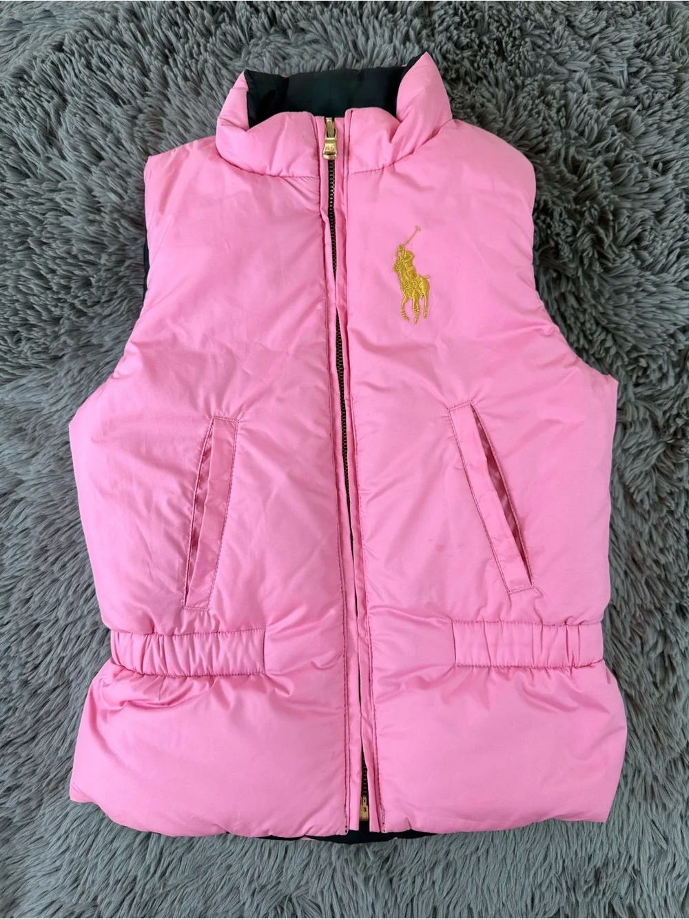 Ralph Lauren Girls 6X Reversible Down Puffer Vest Pink Blackwatch Plaid